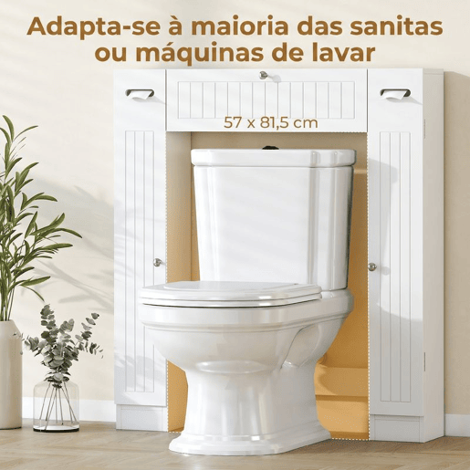 HOMCOM Móvel sobre Sanita Armário sobre Sanita Móvel de Casa de Banho com 2 Armários Laterais Gaveta Basculante Suportes para Papel Prateleiras Ajustáveis para Lavandarias Espaços Pequenos 88x18x98 cm Branco