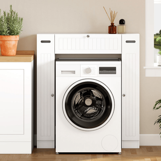 HOMCOM Móvel sobre Sanita Armário sobre Sanita Móvel de Casa de Banho com 2 Armários Laterais Gaveta Basculante Suportes para Papel Prateleiras Ajustáveis para Lavandarias Espaços Pequenos 88x18x98 cm Branco