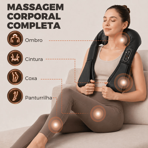 HOMCOM Massageador Cervical e de Costas com Calor e 8 Nós Shiatsu 3 Intensidades de Amassamento 3D Massageador de Pescoço e Ombros para Alívio da Fadiga Muscular em Casa, Escritório e Automóvel