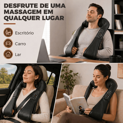 HOMCOM Massageador Cervical e de Costas com Calor e 8 Nós Shiatsu 3 Intensidades de Amassamento 3D Massageador de Pescoço e Ombros para Alívio da Fadiga Muscular em Casa, Escritório e Automóvel