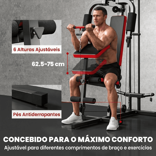 SPORTNOW Multiestação de Musculação, Máquina com Polia Alta e Baixa, Press de Peito, Curl de Pernas e Bíceps, Borboleta, Compatível com Discos 25 e 50 mm, Suporta até 120 kg para Ginásio em Casa