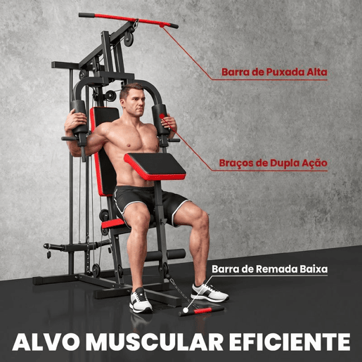 SPORTNOW Multiestação de Musculação, Máquina com Polia Alta e Baixa, Press de Peito, Curl de Pernas e Bíceps, Borboleta, Compatível com Discos 25 e 50 mm, Suporta até 120 kg para Ginásio em Casa