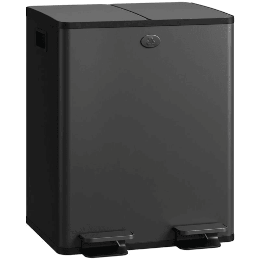 HOMCOM Balde do Lixo de Cozinha com Pedal, 2 Compartimentos de 20L, Aço Inoxidável, Tampas de Fecho Suave e Baldes Removíveis, Preto