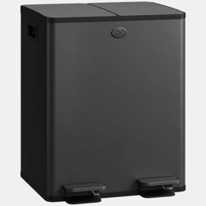 HOMCOM Balde do Lixo de Cozinha com Pedal, 2 Compartimentos de 20L, Aço Inoxidável, Tampas de Fecho Suave e Baldes Removíveis, Preto