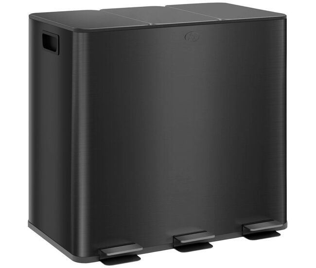 Homcom cubo de basura de cocina con 3 compartimentos 3x15l papelera de cocina de acero inoxidable con pedales tapas de cierre suave y cubo extraíble