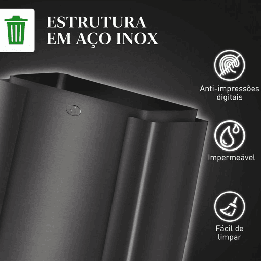 HOMCOM Caixote do Lixo de Cozinha com 3 Compartimentos 3x15L Papelera de Cozinha em Aço Inoxidável com Pedais, Tampas de Fecho Suave e Balde Removível para Reciclagem e Resíduos Alimentares Preto