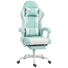 HOMCOM Cadeira Gaming Cadeira de Escritório Ergonómica Reclinável 155° com Suporte Lombar com Massagem Apoio de Cabeça Apoio para os Pés Altura Ajustável e Giratória 63x66x126-134 cm Azul Claro