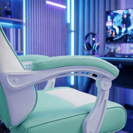 HOMCOM Cadeira Gaming Cadeira de Escritório Ergonómica Reclinável 155° com Suporte Lombar com Massagem Apoio de Cabeça Apoio para os Pés Altura Ajustável e Giratória 63x66x126-134 cm Azul Claro