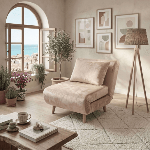 Sofá-cama Nordic Lite, poltrona conversível com abertura Click-Clack, bege Sofá-cama Nordic Lite, poltrona conversível com abertura Click-Clack, bege