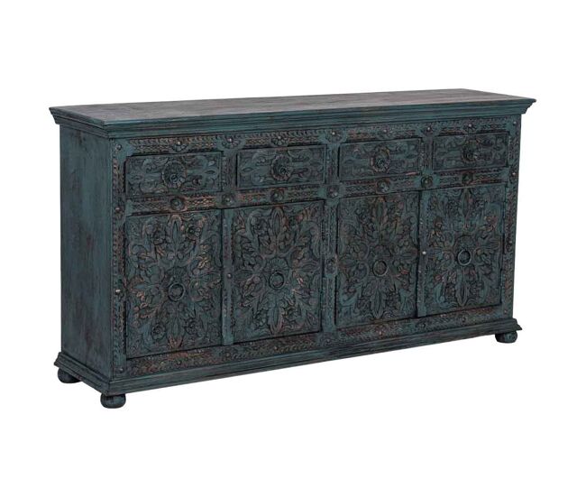 Aparador de madera artesanal azul 180x45x96 cm