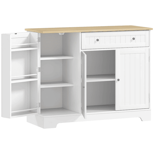 HOMCOM Aparador de Cozinha Armário de Cozinha com 3 Prateleiras com Porta 1 Gaveta Prateleiras Ajustáveis Aparador para Sala de Jantar 105x40x83 cm Branco