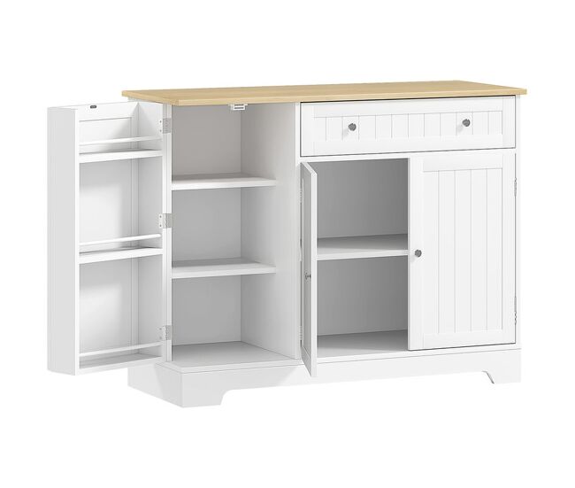 Homcom aparador de cocina, armario de cocina con 3 estantes de puerta, 1 cajón, estantes ajustables, aparador para comedor, rincón de café, 105x40x83 cm, blanco