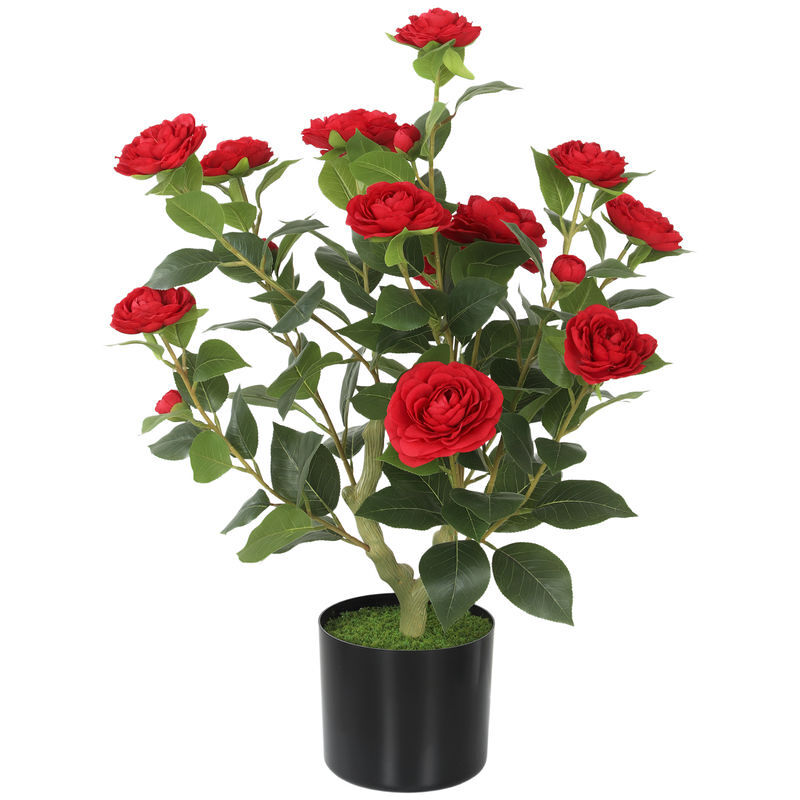 Planta Artificial Camelia Tela de Seda, PE HOMCOM