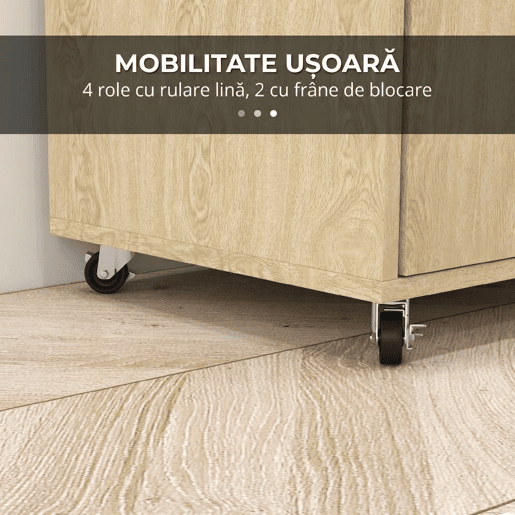 HOMCOM Carrinho Auxiliar com Rodas Carrinho de Cozinha com 2 Portas Prateleira Ajustável Porta-Especiarias para Sala de Jantar 75x40x80,5 cm Madeira