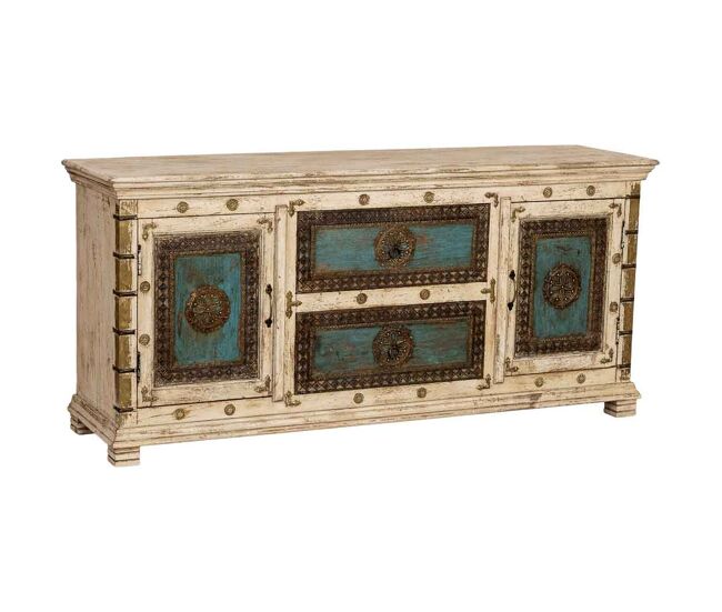 Aparador de madera artesanal blanco 165x45x76h cm