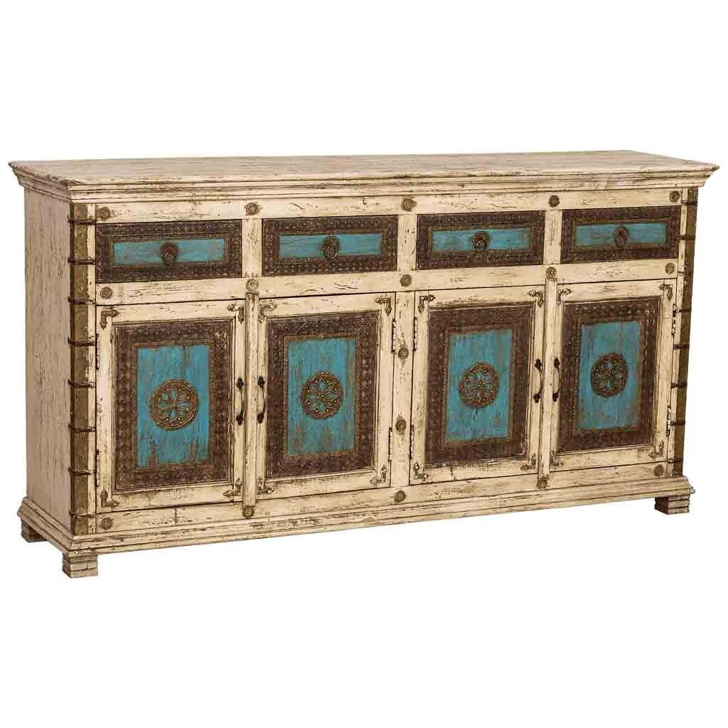 Aparador de madera artesanal blanco 180x45x96h cm