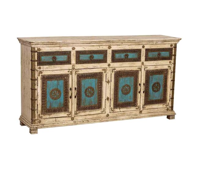 Aparador de madera artesanal blanco 180x45x96h cm
