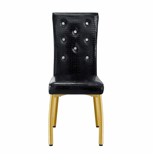 Cadeiras de sala de jantar 2 unidades - Retro pele de crocodilo acolchoadas, fivela de cristal - Preto, Dourado