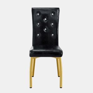 Cadeiras de sala de jantar 2 unidades - Retro pele de crocodilo acolchoadas, fivela de cristal - Preto, Dourado