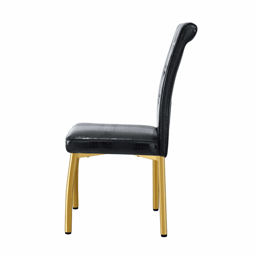 Cadeiras de sala de jantar 2 unidades - Retro pele de crocodilo acolchoadas, fivela de cristal - Preto, Dourado