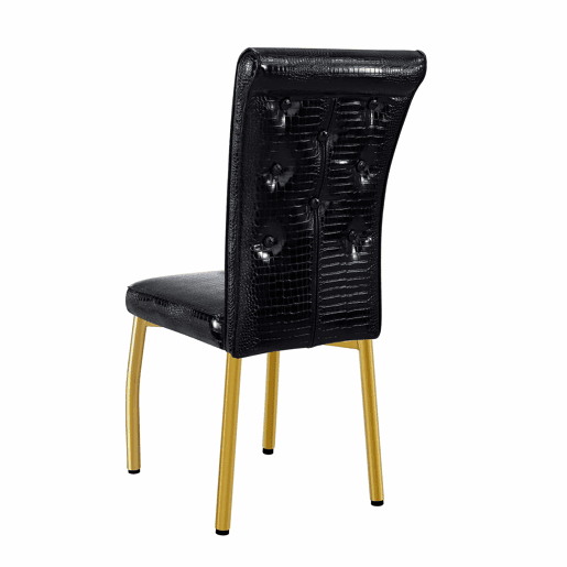 Cadeiras de sala de jantar 2 unidades - Retro pele de crocodilo acolchoadas, fivela de cristal - Preto, Dourado