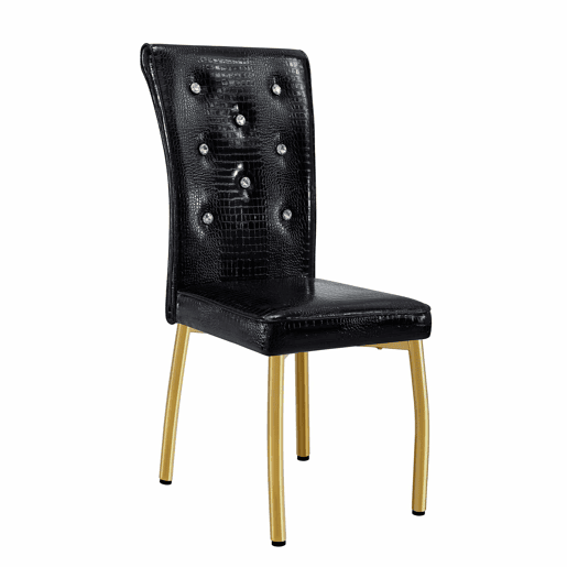 Cadeiras de sala de jantar 2 unidades - Retro pele de crocodilo acolchoadas, fivela de cristal - Preto, Dourado