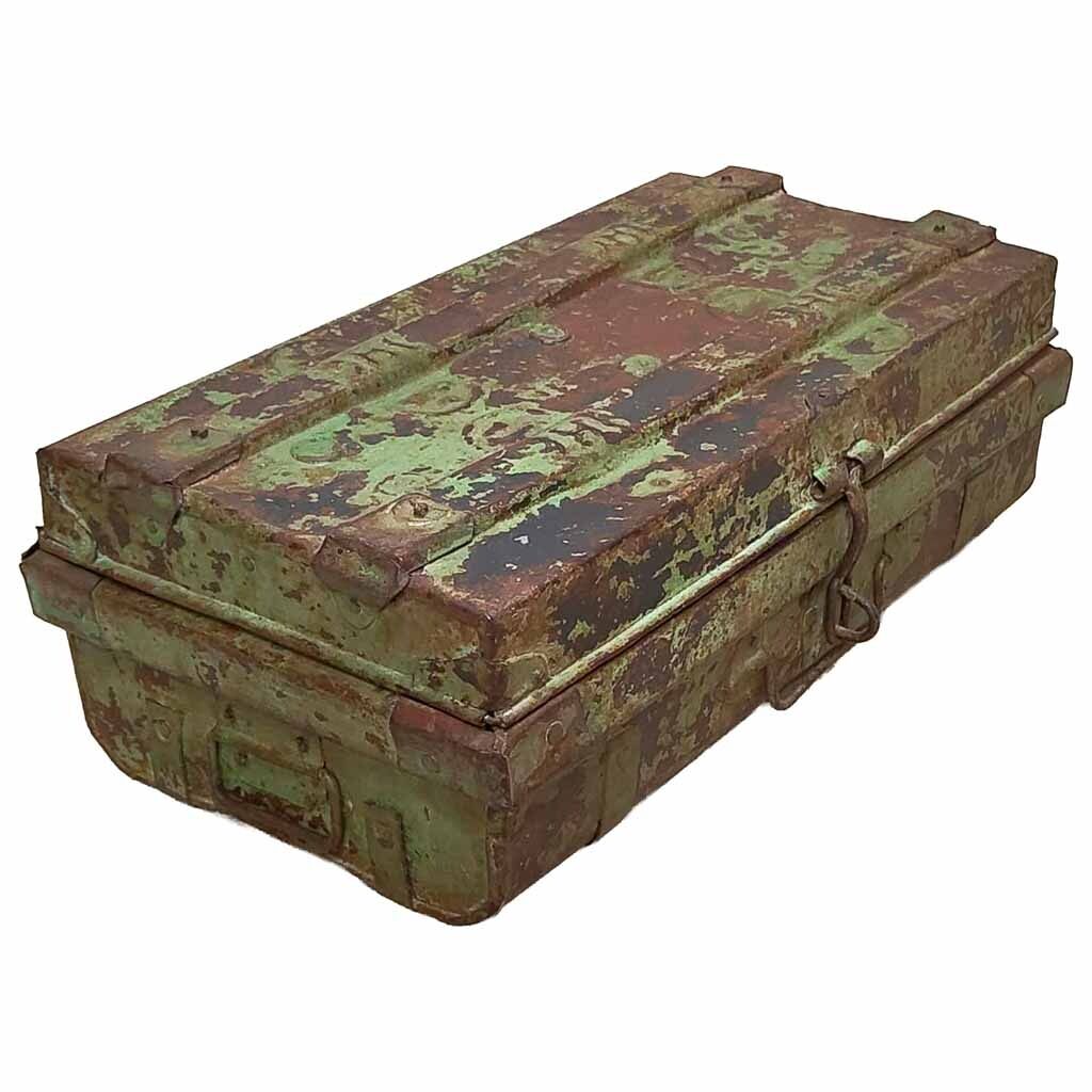 Maleta de metal acabado artesanal verde 67x37x25h cm