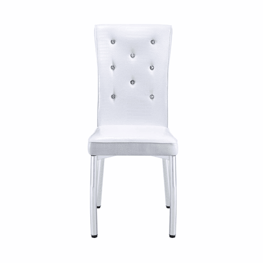 Cadeiras de sala de jantar 2 unidades - Estofamento retro em pele de crocodilo, fivela em cristal, pernas em metal - Branco Cadeiras de sala de jantar 2 unidades - Estofamento retro em pele de crocodilo, fivela em cristal, pernas em metal - Branco