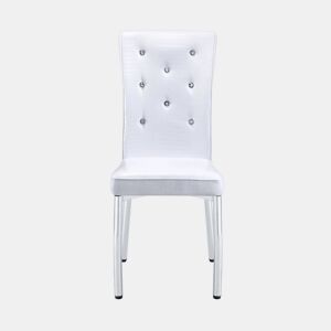 Cadeiras de sala de jantar 2 unidades - Estofamento retro em pele de crocodilo, fivela em cristal, pernas em metal - Branco