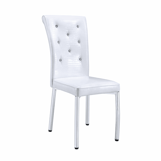Cadeiras de sala de jantar 2 unidades - Estofamento retro em pele de crocodilo, fivela em cristal, pernas em metal - Branco Cadeiras de sala de jantar 2 unidades - Estofamento retro em pele de crocodilo, fivela em cristal, pernas em metal - Branco