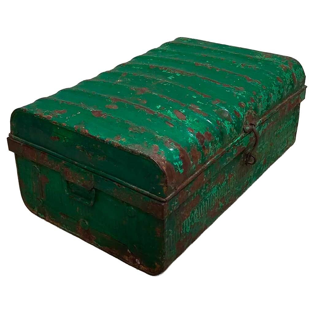 Maleta de metal acabado artesanal verde 67x37x25h cm