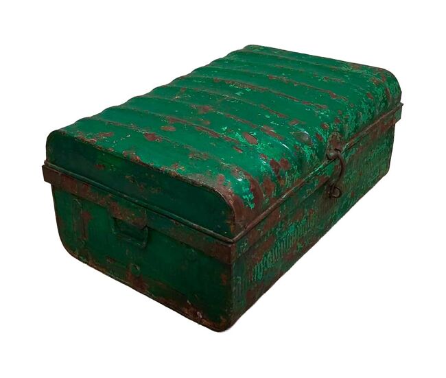 Maleta de metal acabado artesanal verde 67x37x25h cm