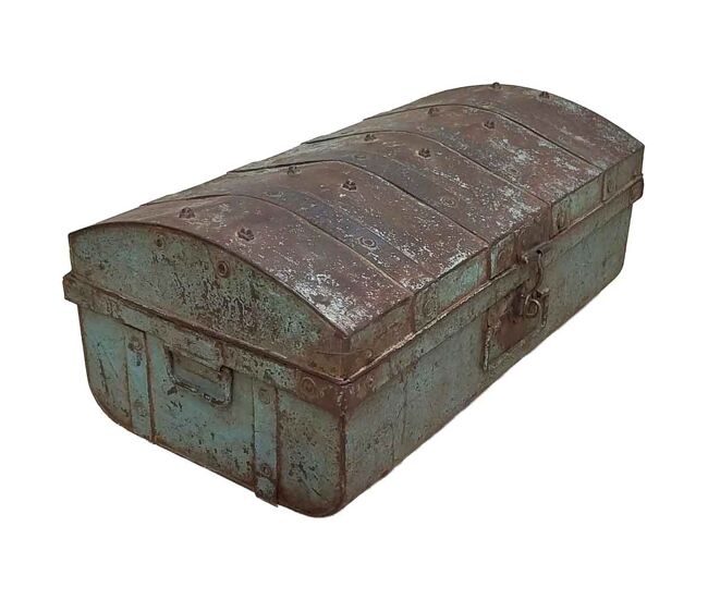 Maleta de metal acabado artesanal azul 67x37x25h cm