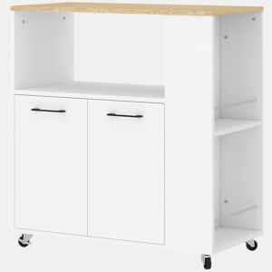 HOMCOM Carrinho Auxiliar com Rodas Carrinho de Cozinha com 2 Portas Prateleira Ajustável Porta-Especiarias para Sala de Jantar 75x40x80,5 cm Branco