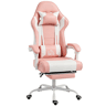 HOMCOM Cadeira Gaming Cadeira de Escritório Ergonómica Reclinável 155° com Suporte Lombar com Massagem Apoio de Cabeça Apoio para os Pés Altura Ajustável e Giratória 63x66x126-134 cm Rosa e Branco