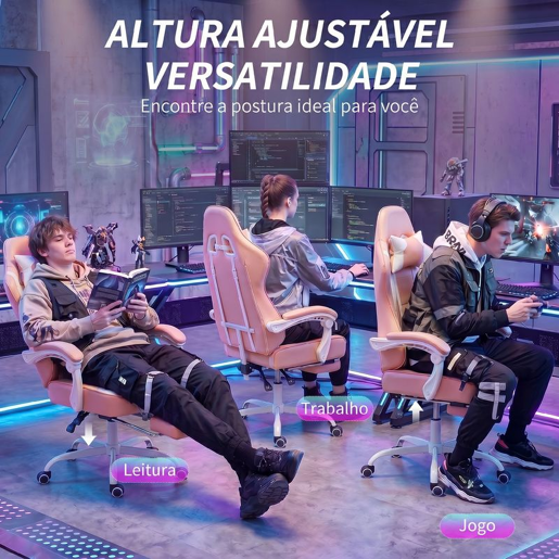 HOMCOM Cadeira Gaming Cadeira de Escritório Ergonómica Reclinável 155° com Suporte Lombar com Massagem Apoio de Cabeça Apoio para os Pés Altura Ajustável e Giratória 63x66x126-134 cm Rosa e Branco HOMCOM Cadeira Gaming Cadeira de Escritório Ergonómica Reclinável 155° com Suporte Lombar com Massagem Apoio de Cabeça Apoio para os Pés Altura Ajustável e Giratória 63x66x126-134 cm Rosa e Branco
