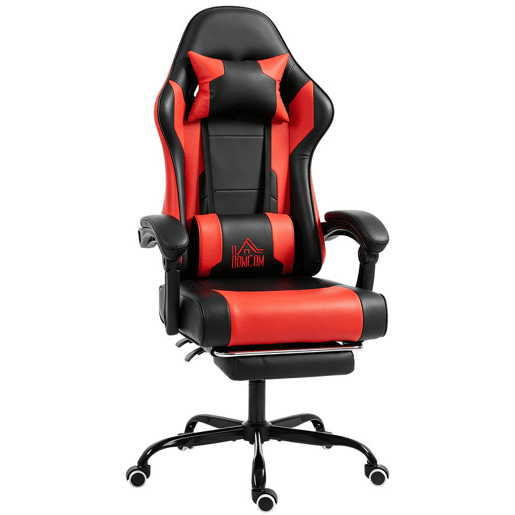 HOMCOM Cadeira Gaming Ergonómica, Cadeira Gamer com Massagem Lombar Vibratória, Reclinável 155°, Altura Ajustável, Apoio de Cabeça e Apoio para os Pés Retrátil, para Escritório, Estudo, Vermelho