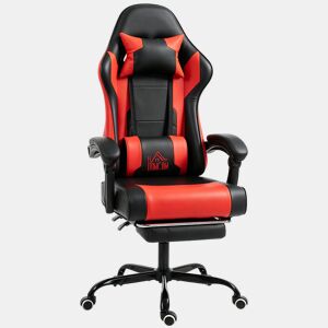 HOMCOM Cadeira Gaming Ergonómica, Cadeira Gamer com Massagem Lombar Vibratória, Reclinável 155°, Altura Ajustável, Apoio de Cabeça e Apoio para os Pés Retrátil, para Escritório, Estudo, Vermelho