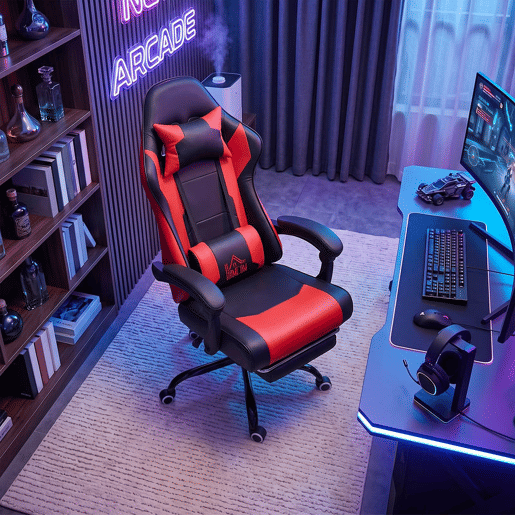 HOMCOM Cadeira Gaming Ergonómica, Cadeira Gamer com Massagem Lombar Vibratória, Reclinável 155°, Altura Ajustável, Apoio de Cabeça e Apoio para os Pés Retrátil, para Escritório, Estudo, Vermelho