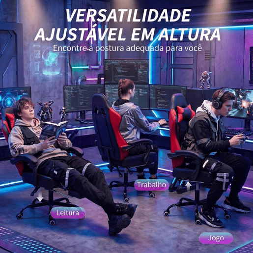 HOMCOM Cadeira Gaming Ergonómica, Cadeira Gamer com Massagem Lombar Vibratória, Reclinável 155°, Altura Ajustável, Apoio de Cabeça e Apoio para os Pés Retrátil, para Escritório, Estudo, Vermelho