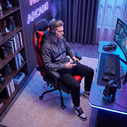 HOMCOM Cadeira Gaming Ergonómica, Cadeira Gamer com Massagem Lombar Vibratória, Reclinável 155°, Altura Ajustável, Apoio de Cabeça e Apoio para os Pés Retrátil, para Escritório, Estudo, Vermelho