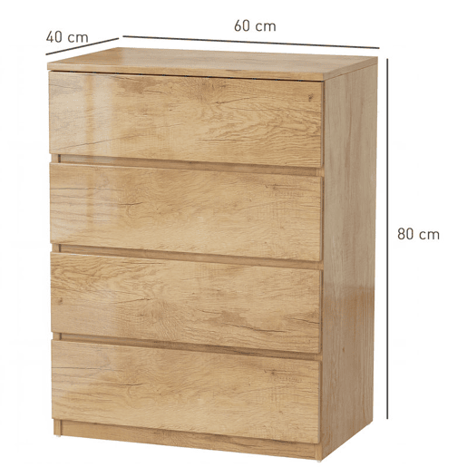 HOMCOM Cómoda de 4 Gavetas Cómoda Moderna para Quarto Design sem Puxadores Gaveteiro para Sala de Estar Sala de Jantar Entrada 60x40x80 cm Madeira HOMCOM Cómoda de 4 Gavetas Cómoda Moderna para Quarto Design sem Puxadores Gaveteiro para Sala de Estar Sala de Jantar Entrada 60x40x80 cm Madeira