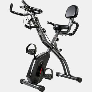 SPORTNOW Bicicleta Estática Dobrável 3 em 1 com Encosto e 8 Níveis de Resistência Magnética, Ajustável com Bluetooth, Monitor LCD, Volante, Bandas, Sensor de Pulso e Suporte para Telemóvel u2013 Preto