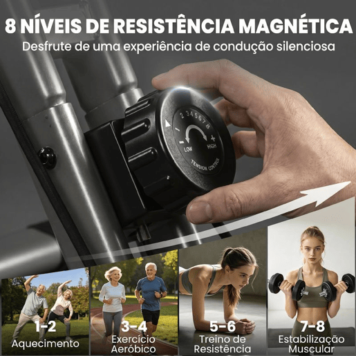SPORTNOW Bicicleta Estática Dobrável 3 em 1 com Encosto e 8 Níveis de Resistência Magnética, Ajustável com Bluetooth, Monitor LCD, Volante, Bandas, Sensor de Pulso e Suporte para Telemóvel u2013 Preto SPORTNOW Bicicleta Estática Dobrável 3 em 1 com Encosto e 8 Níveis de Resistência Magnética, Ajustável com Bluetooth, Monitor LCD, Volante, Bandas, Sensor de Pulso e Suporte para Telemóvel u2013 Preto