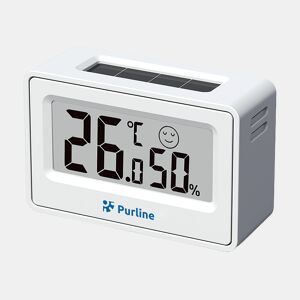 Termómetro digital. Higrómetro digital (humidade). Selecionável em graus Cº e Fº. Painel solar que prolonga a duração da bateria. Indicador de conforto. Funciona com 1 pilha AAA.