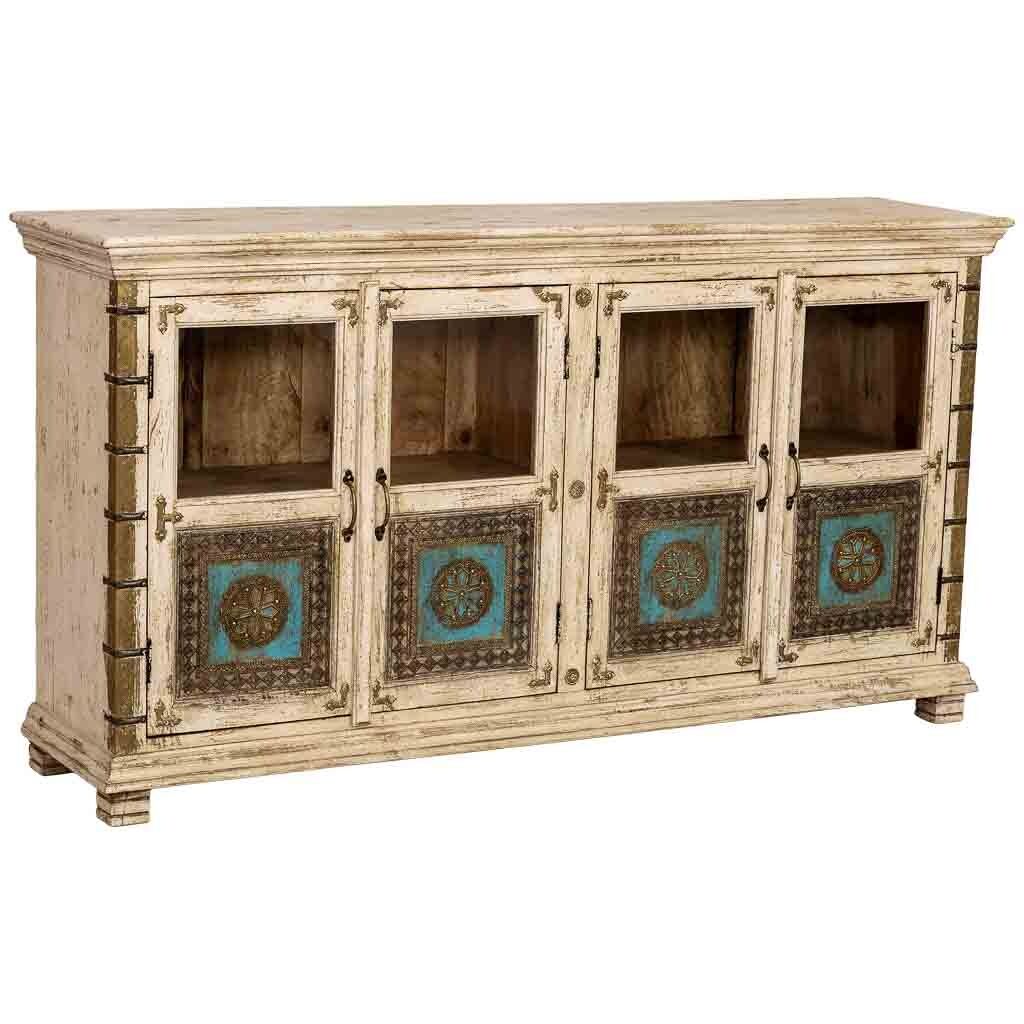 Aparador de madera artesanal blanco 170x40x90h cm