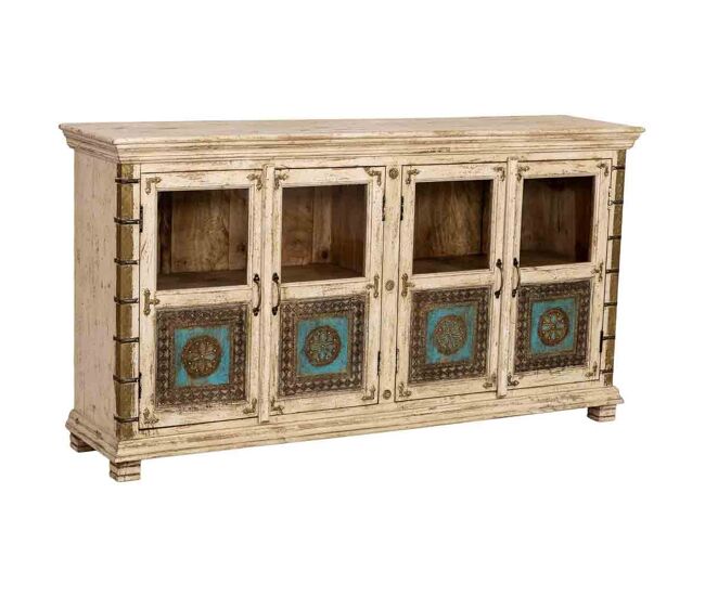 Aparador de madera artesanal blanco 170x40x90h cm