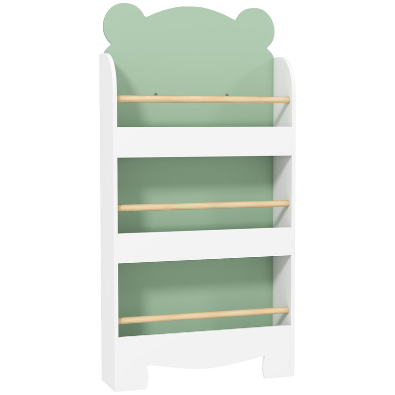Aiyaplay librería infantil de 3 niveles estantería para libros infantil diseño de osito para sala de juegos dormitorio guardería verde