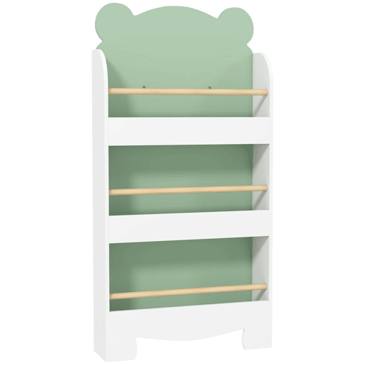 AIYAPLAY Estante Infantil de 3 Níveis Estante para Livros Infantil Design de Ursinho para Sala de Jogos Quarto Creche Verde
