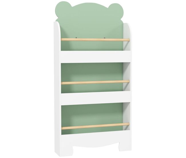 Aiyaplay librería infantil de 3 niveles estantería para libros infantil diseño de osito para sala de juegos dormitorio guardería verde